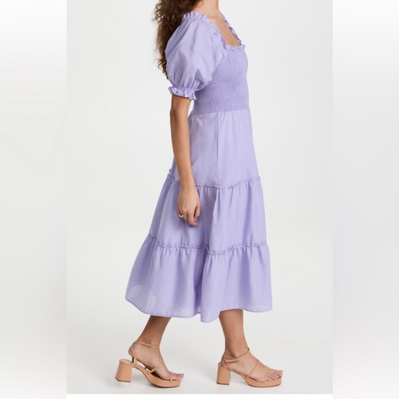 Peixoto lilac / purple smocked bodice puff sleeve dress. Size M. - Picture 9 of 11